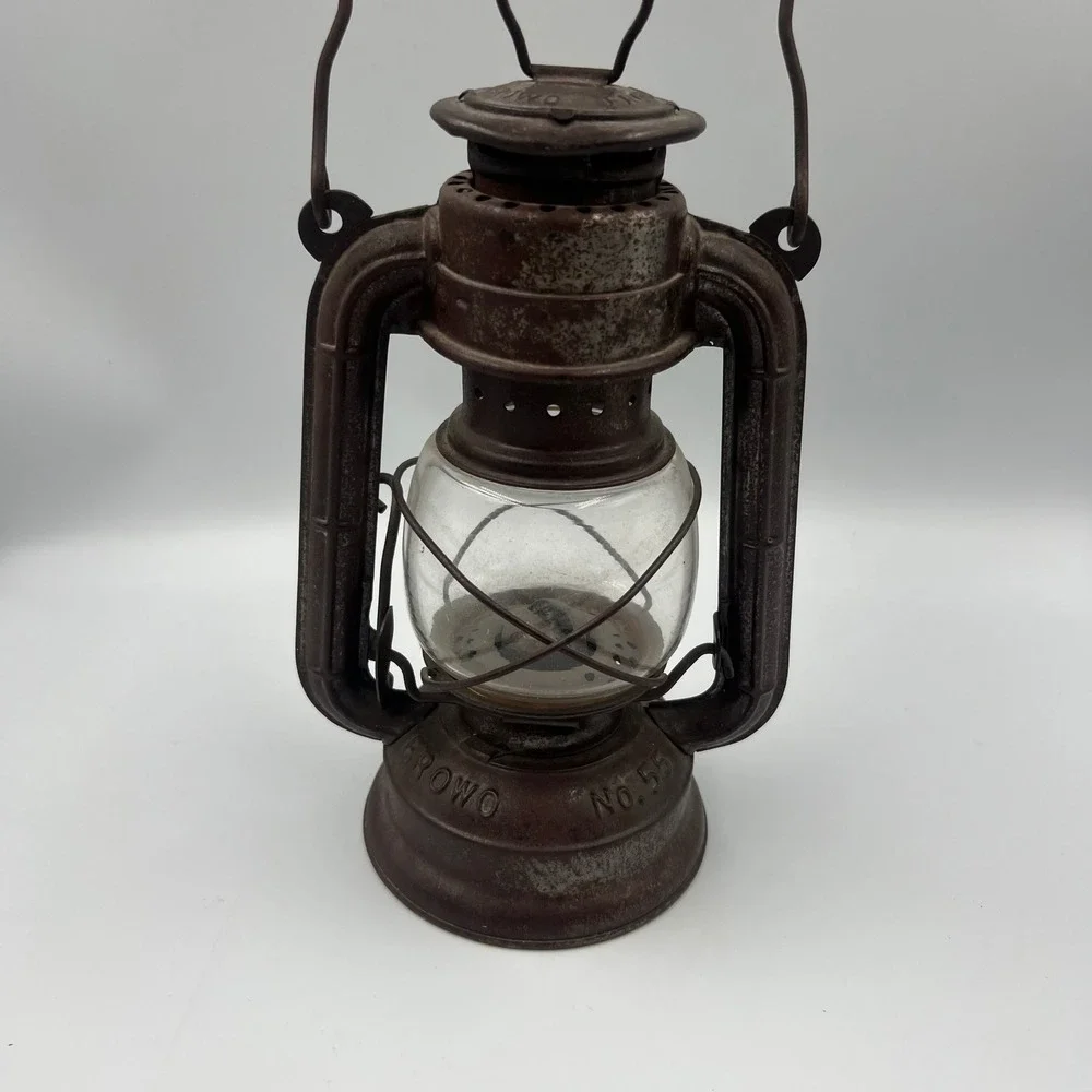 Vintage Frowo No 55 Kerosene Lantern Made in Germany Rustic Brown Metal Oil Lamp